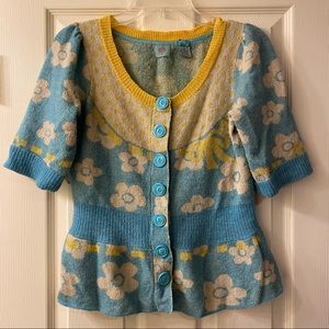Anthropologie HWR Wool Flower Cardigan